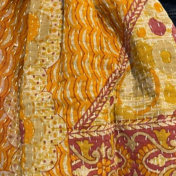 KANTHA SCARF REVERSIBLE TWO SIDED SARI HEAD WRAP DECOR LINEN SARONG - Picture 5 of 10